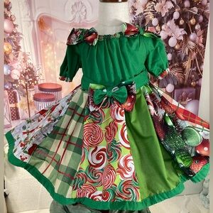 Festive Green and Red Kids Costume Dress